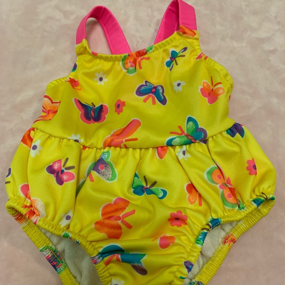 Sand N Sun Baby Girls Yellow Butterfly Bathing Suit Size 12 Months